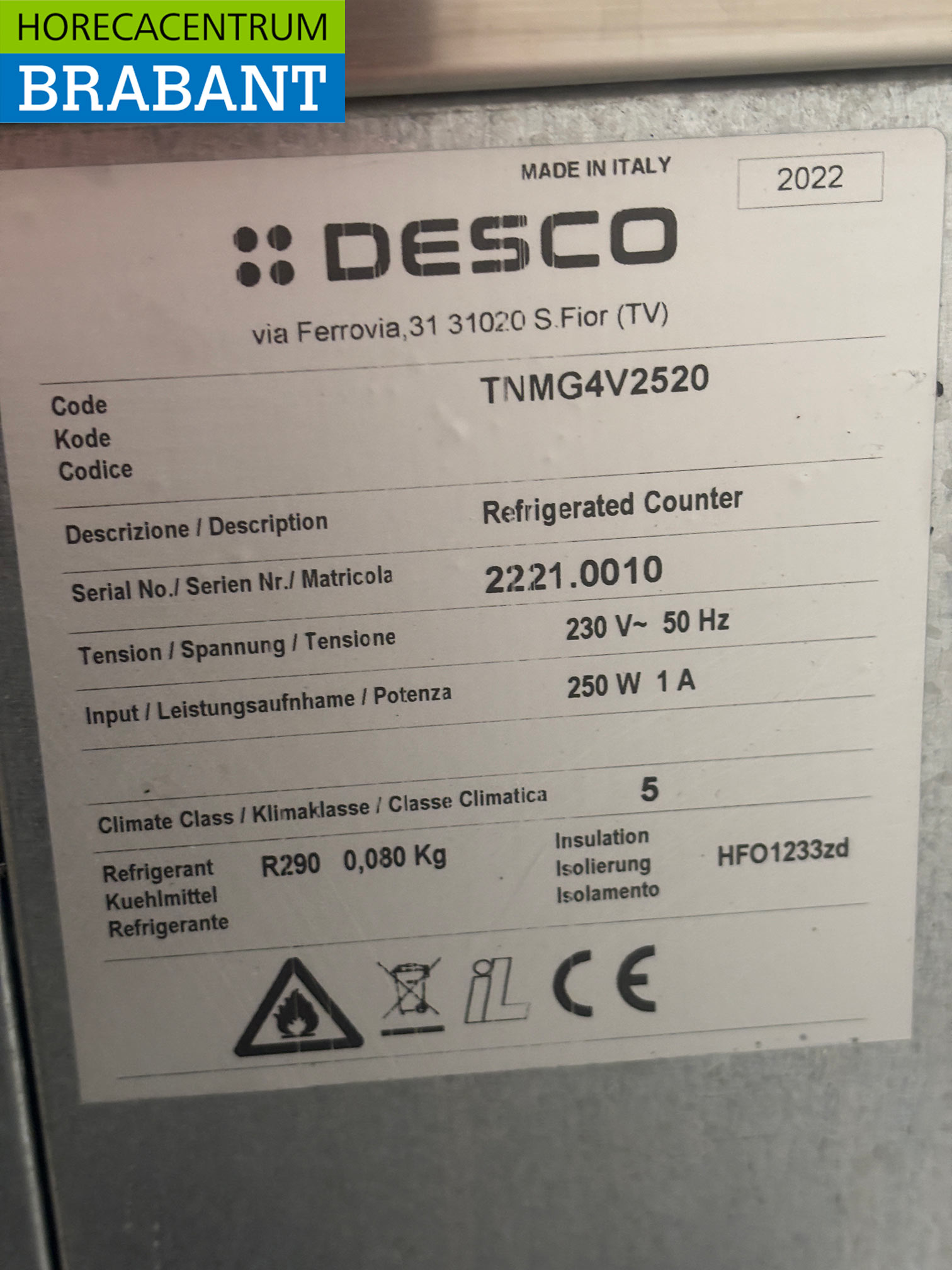 Stainless steel Desco Refrigerated Workbench 6 drawers 1 door 225 cm 230V Horeca - Image 6