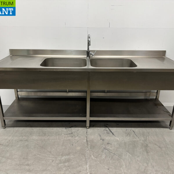 Stainless Steel Sink Table Double Sinks with Faucet 240 x 70 x 87 cm Catering