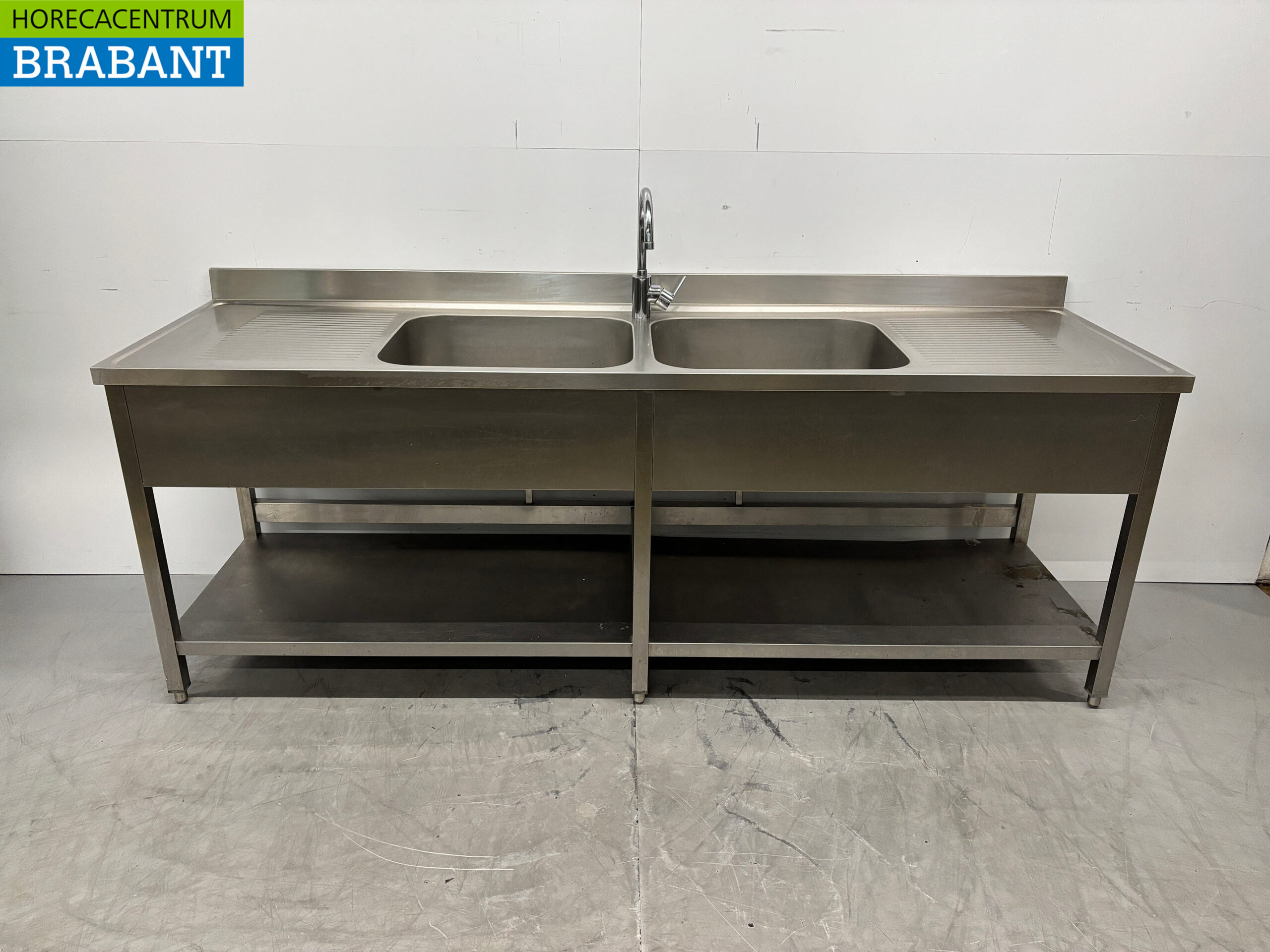 Stainless Steel Sink Table Double Sinks with Faucet 240 x 70 x 87 cm Catering
