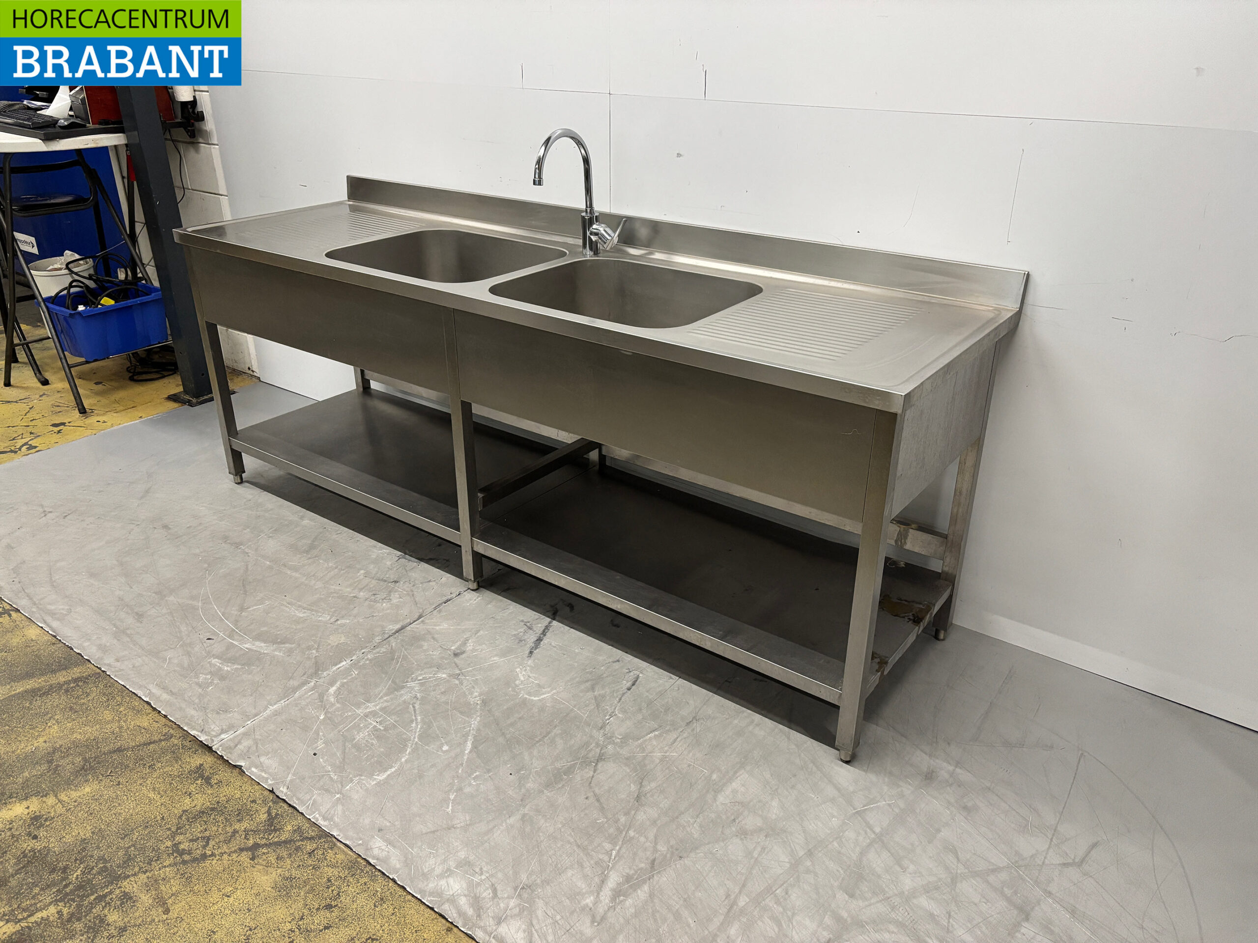 Stainless Steel Sink Table Double Sinks with Faucet 240 x 70 x 87 cm Catering - Image 2