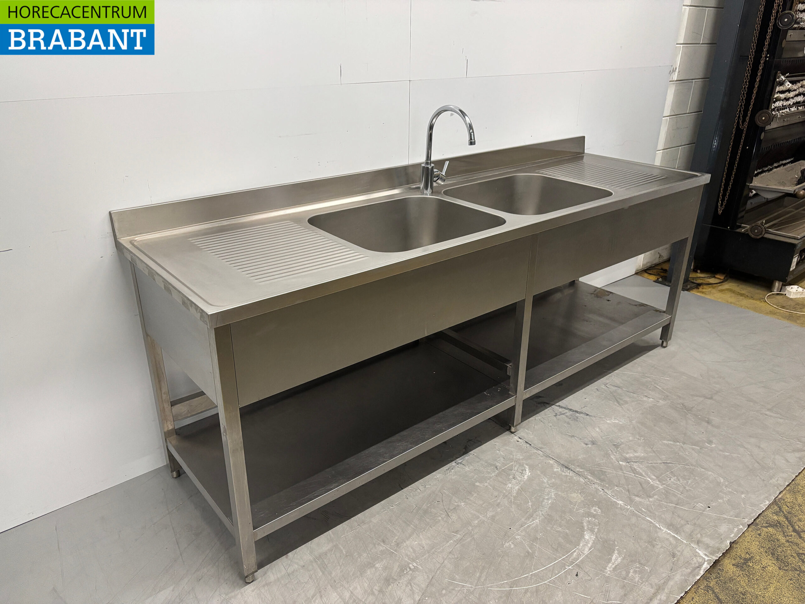 Stainless Steel Sink Table Double Sinks with Faucet 240 x 70 x 87 cm Catering - Image 3
