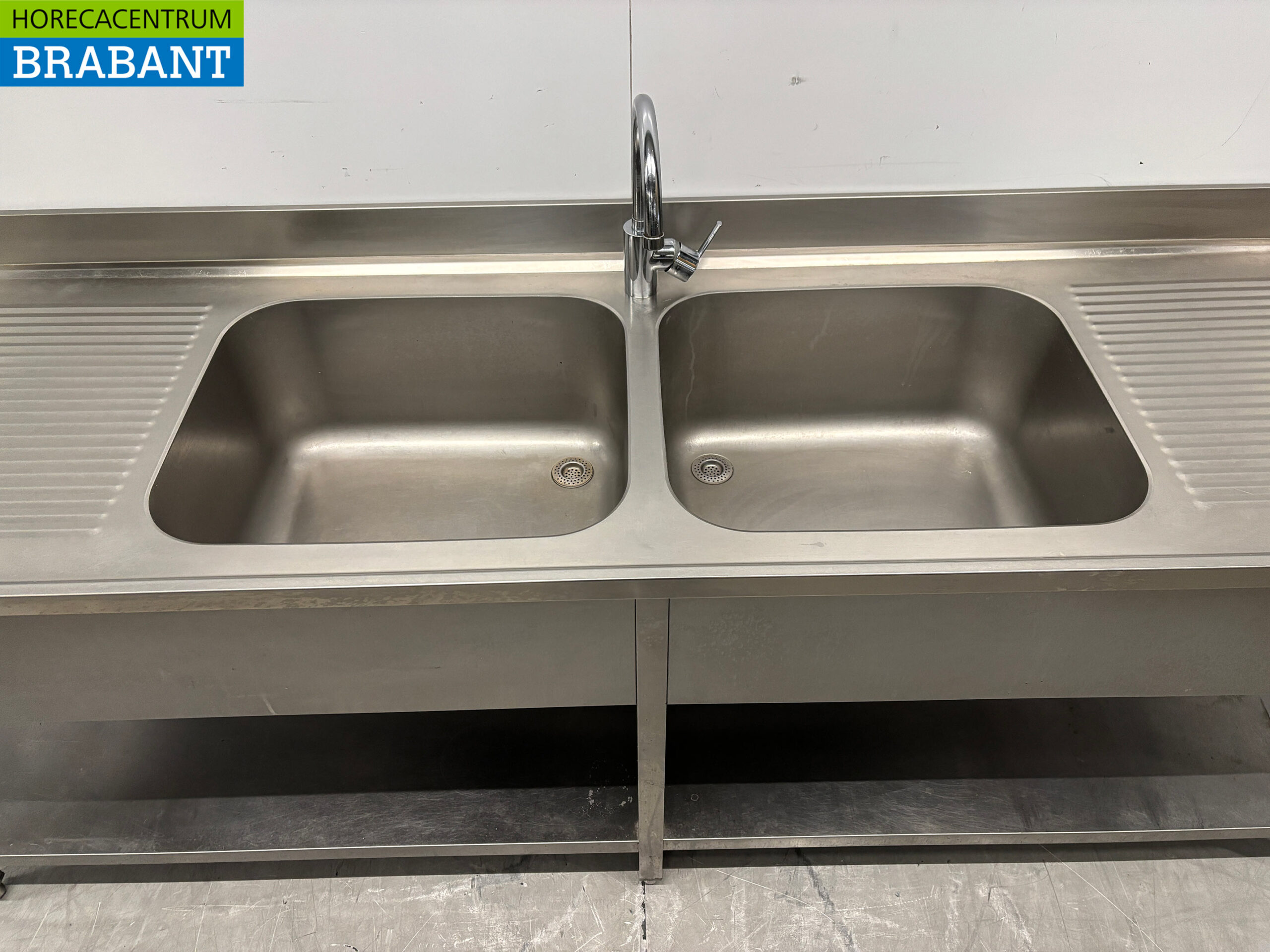 Stainless Steel Sink Table Double Sinks with Faucet 240 x 70 x 87 cm Catering - Image 4