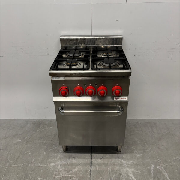 Stainless steel Berto's 4 Burner Stove with oven 3 x 1/1 GN GAS + 230V Horeca