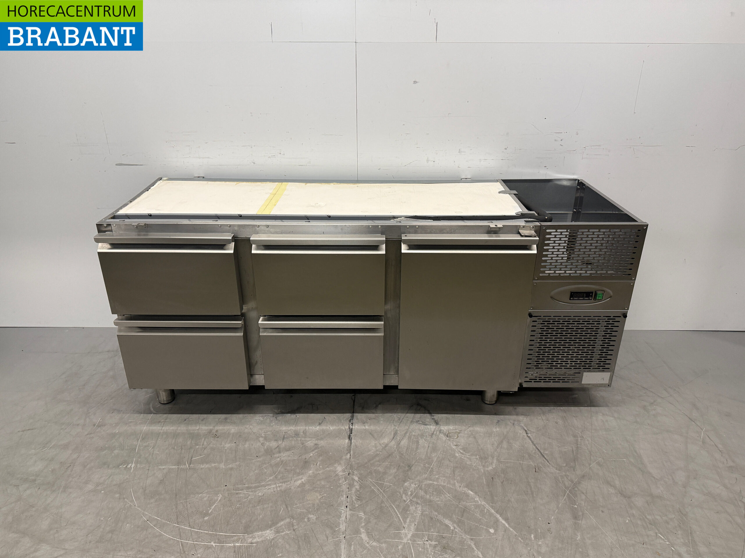Stainless steel Dora Metal Refrigerated Workbench 4 Drawers and 1 Door 182 cm 230V Horeca
