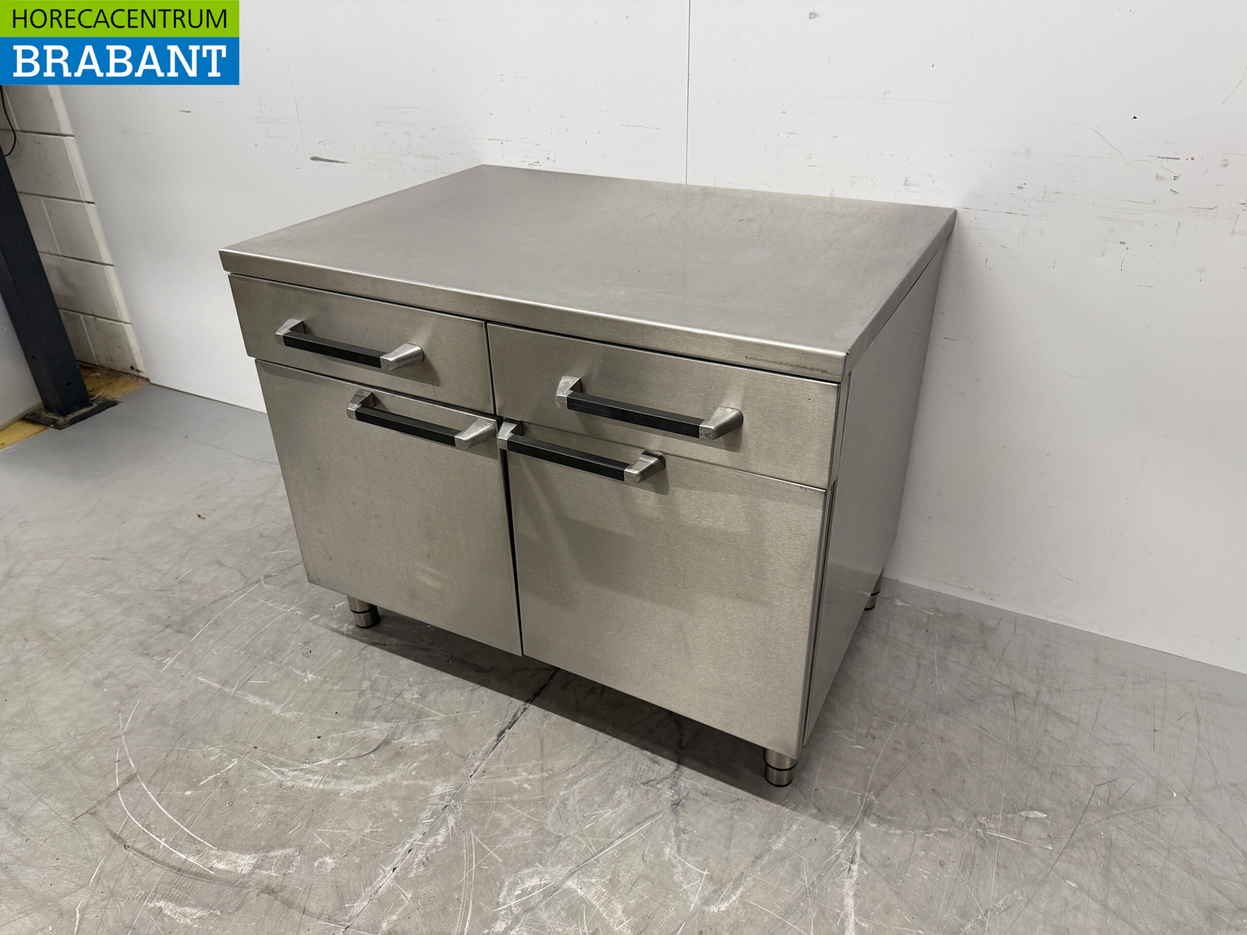 Stainless Steel Work Cabinet 2 Folding Doors and 2 Drawers 105 cm Catering - Image 2