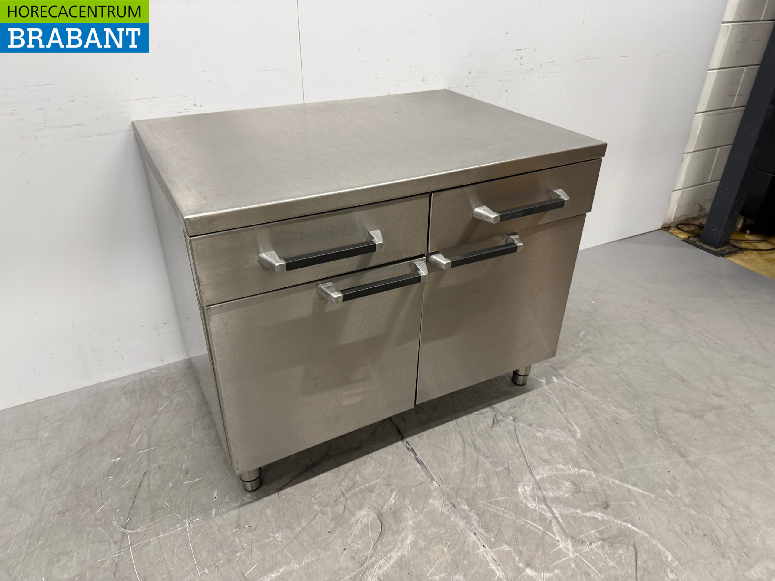 Stainless Steel Work Cabinet 2 Folding Doors and 2 Drawers 105 cm Catering - Image 3