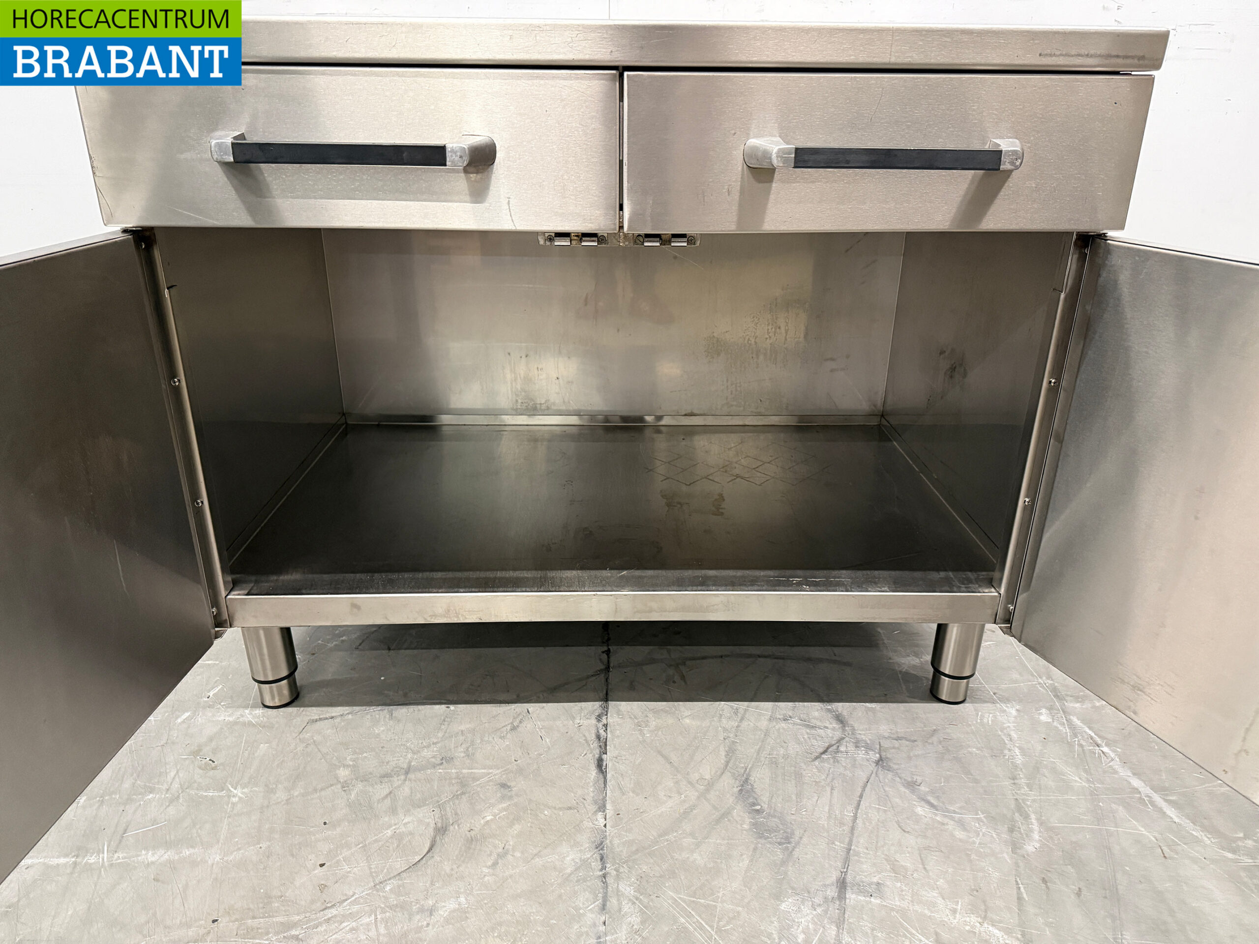 Stainless Steel Work Cabinet 2 Folding Doors and 2 Drawers 105 cm Catering - Image 5
