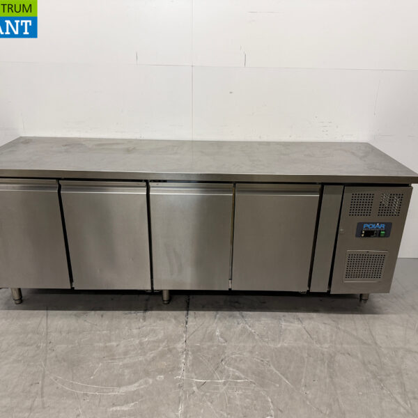 Stainless steel Polar Refrigerated Workbench 4 Doors 223 cm 230V Catering