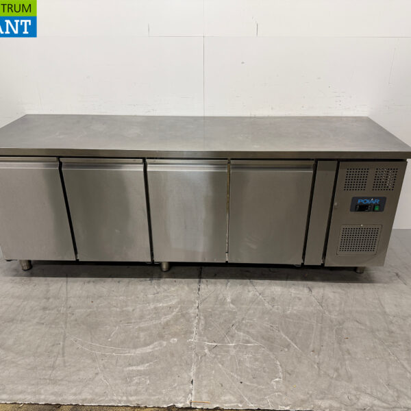 Stainless steel Polar Refrigerated Workbench 4 doors 223 cm 230V Catering