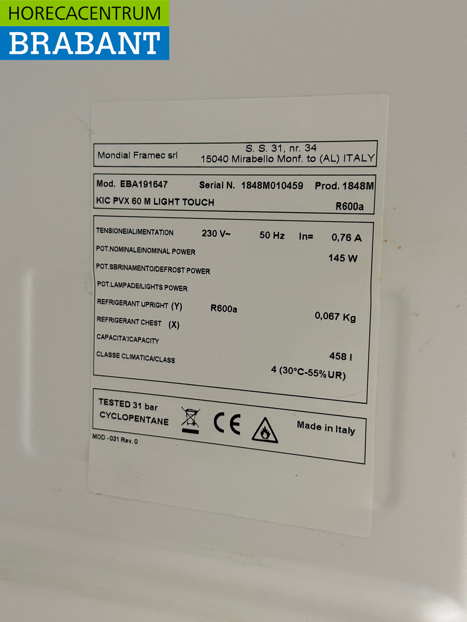 Stainless steel Mondial Elite Refrigerator 458 liters 230V Catering - Image 5
