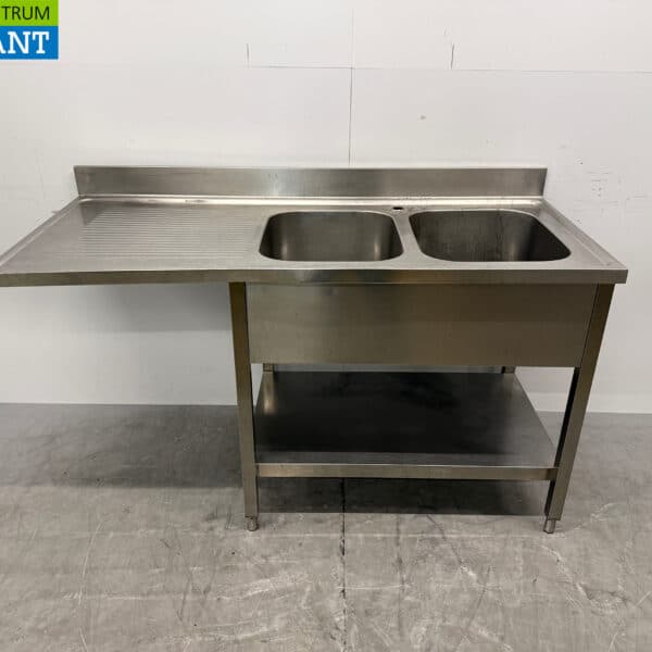 Stainless steel Sink Table Double Sink 160 x 70 x 87.5 cm Catering