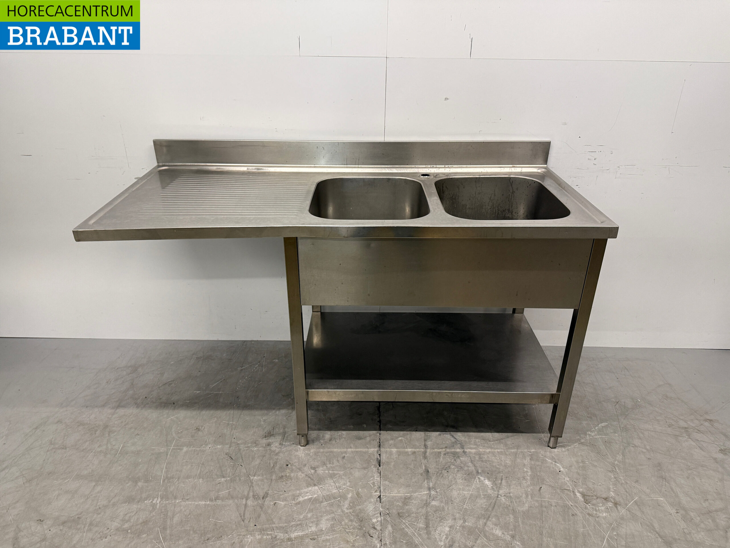 Stainless steel Sink Table Double Sink 160 x 70 x 87.5 cm Catering
