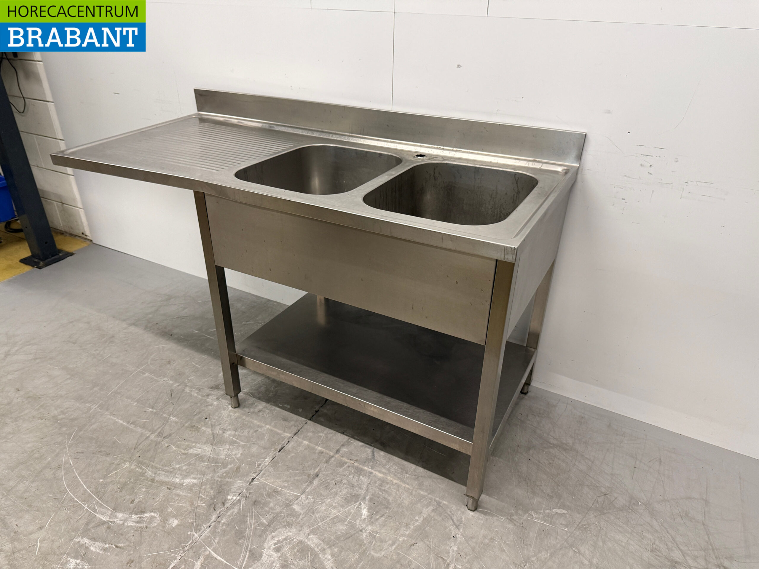 Stainless steel Sink Table Double Sink 160 x 70 x 87.5 cm Catering - Image 2