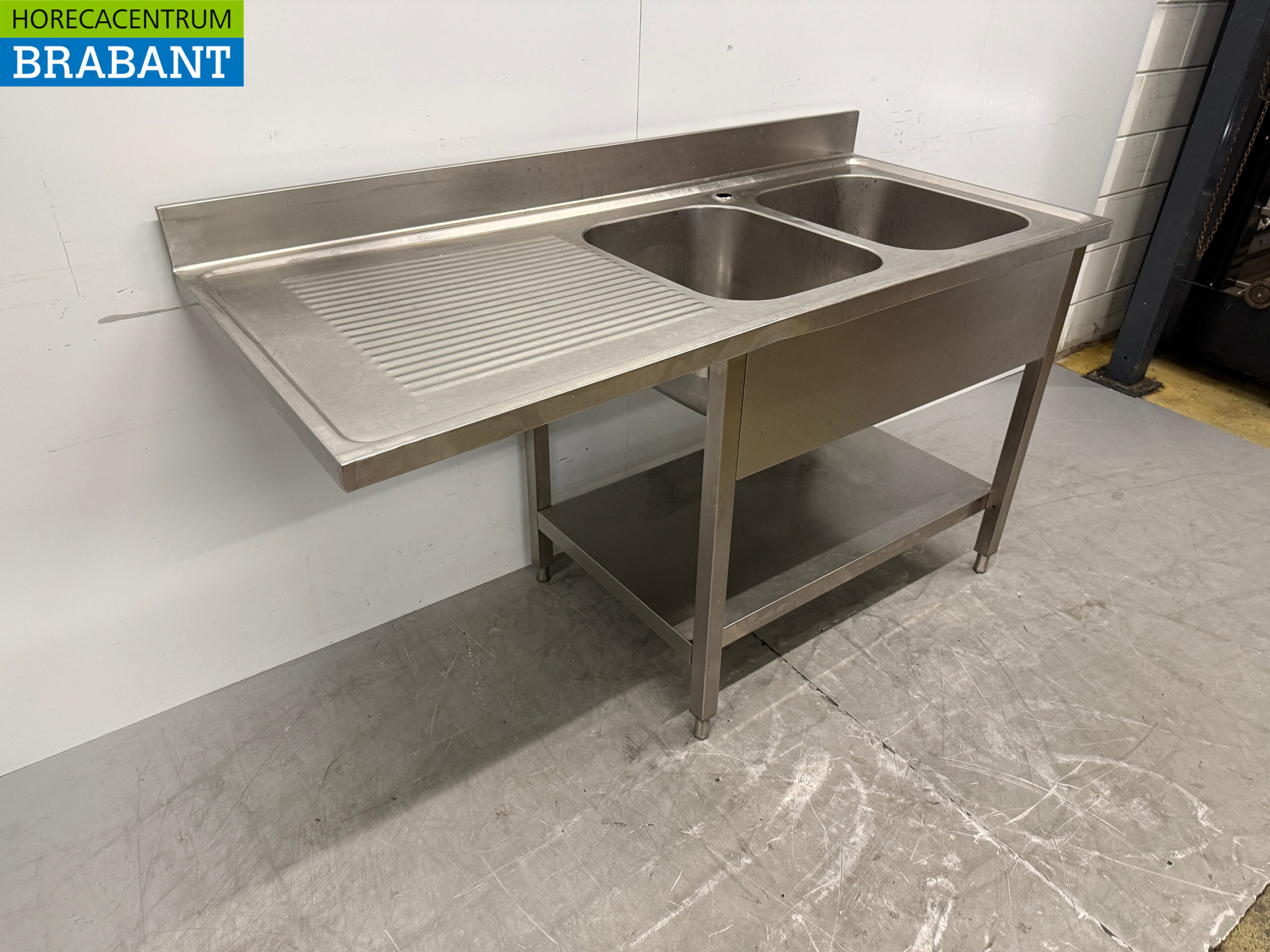 Stainless steel Sink Table Double Sink 160 x 70 x 87.5 cm Catering - Image 3