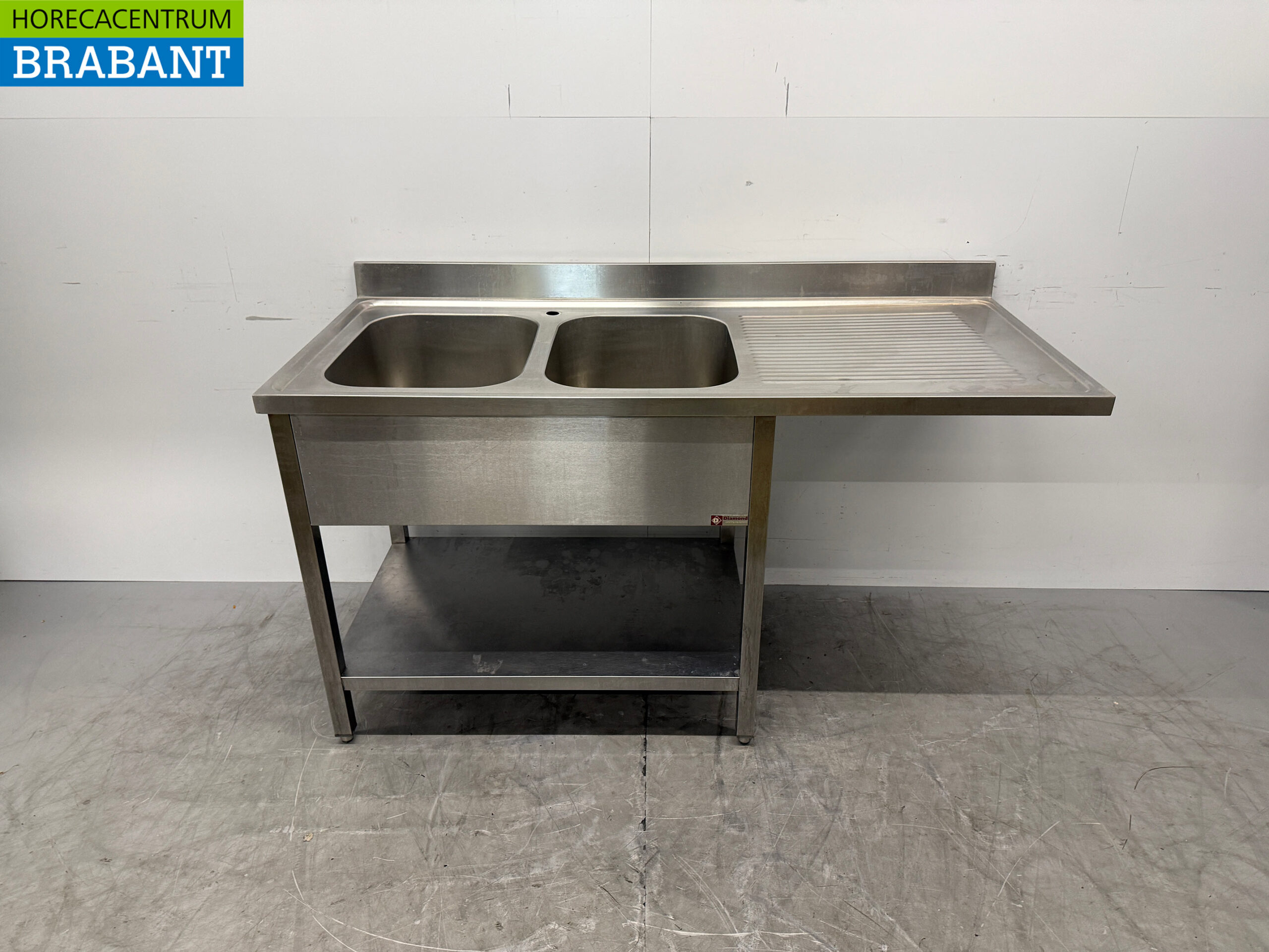 Stainless Steel Sink with Double Basins, 160 x 70 x 88 cm, Commercial Use