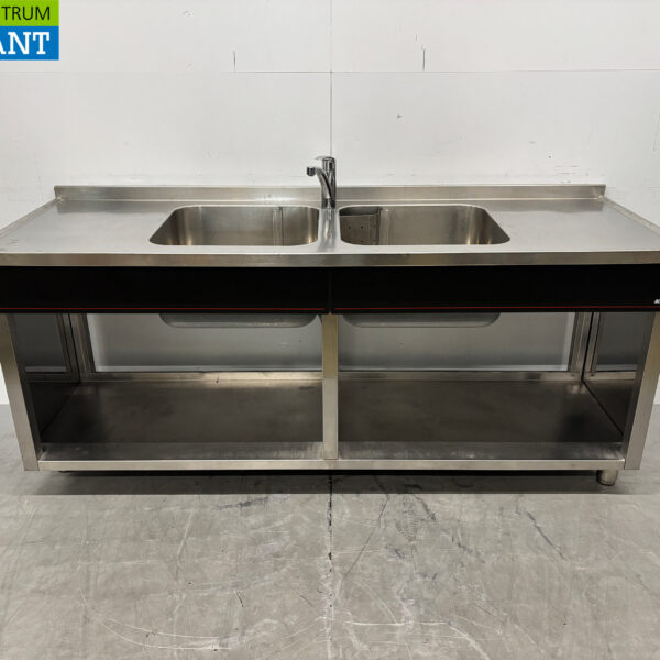 Stainless Steel Sink with Double Basin and Faucet, 200 x 70 x 88 cm, Food Service