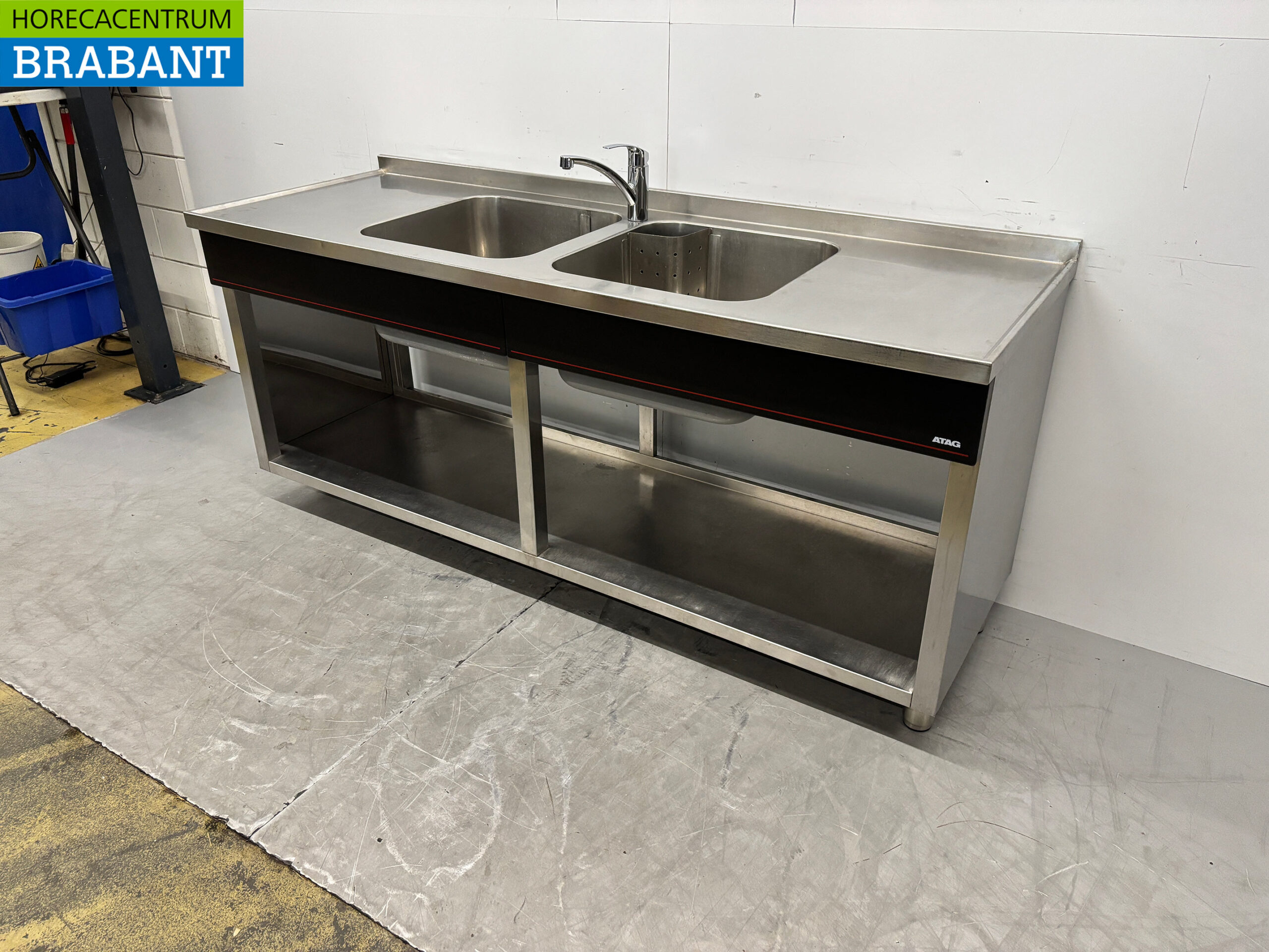 Stainless Steel Sink with Double Basin and Faucet, 200 x 70 x 88 cm, Food Service - Image 2