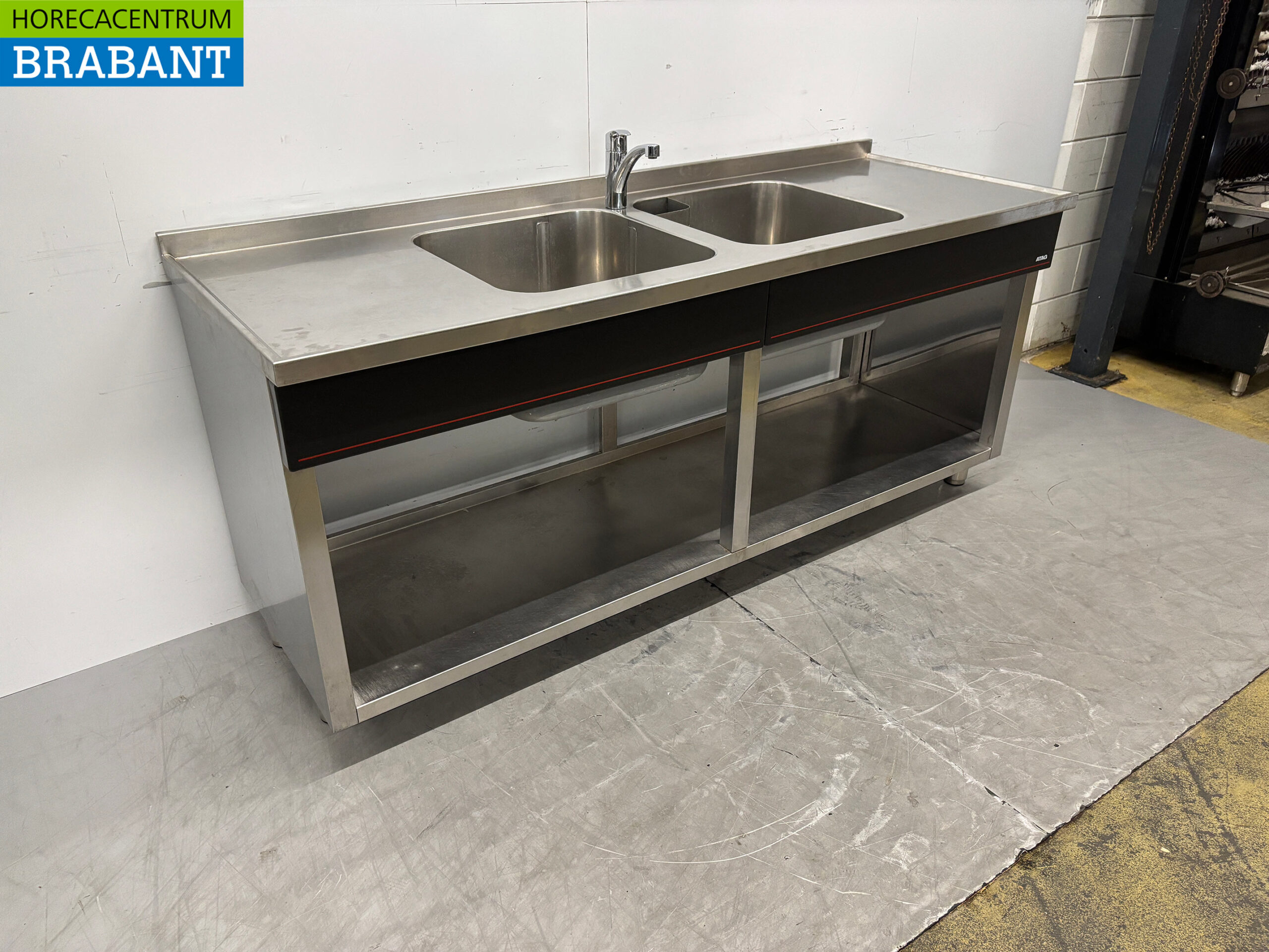 Stainless Steel Sink with Double Basin and Faucet, 200 x 70 x 88 cm, Food Service - Image 3