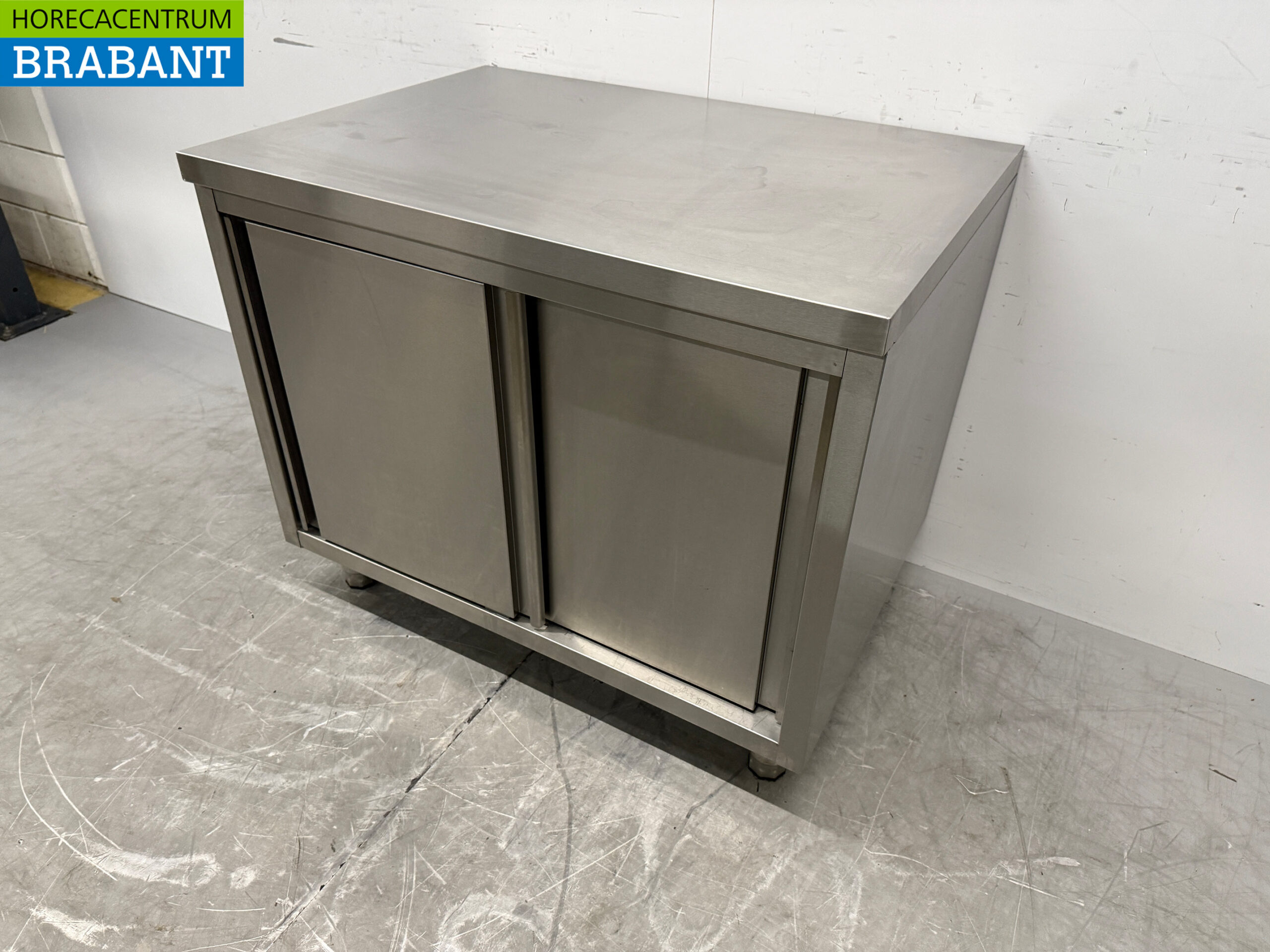 Stainless steel Work Cupboard Cabinet Work Table 2 sliding doors 100 cm Catering - Image 2