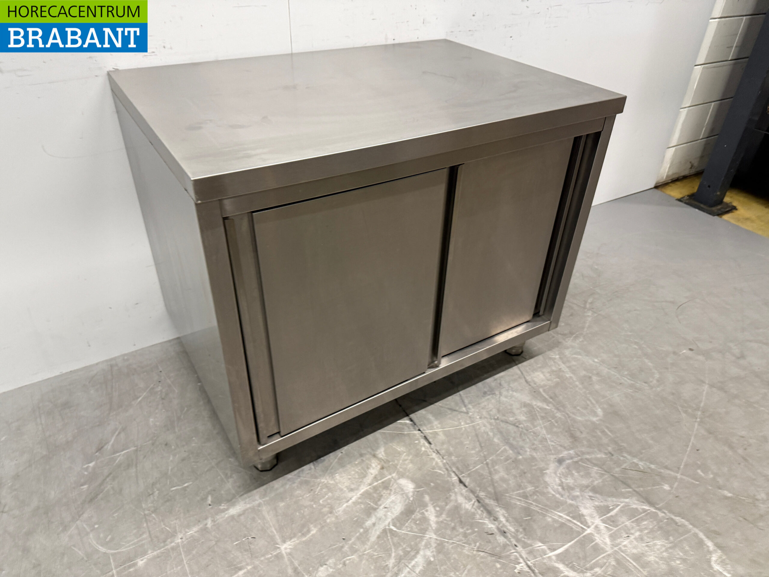 Stainless steel Work Cupboard Cabinet Work Table 2 sliding doors 100 cm Catering - Image 3