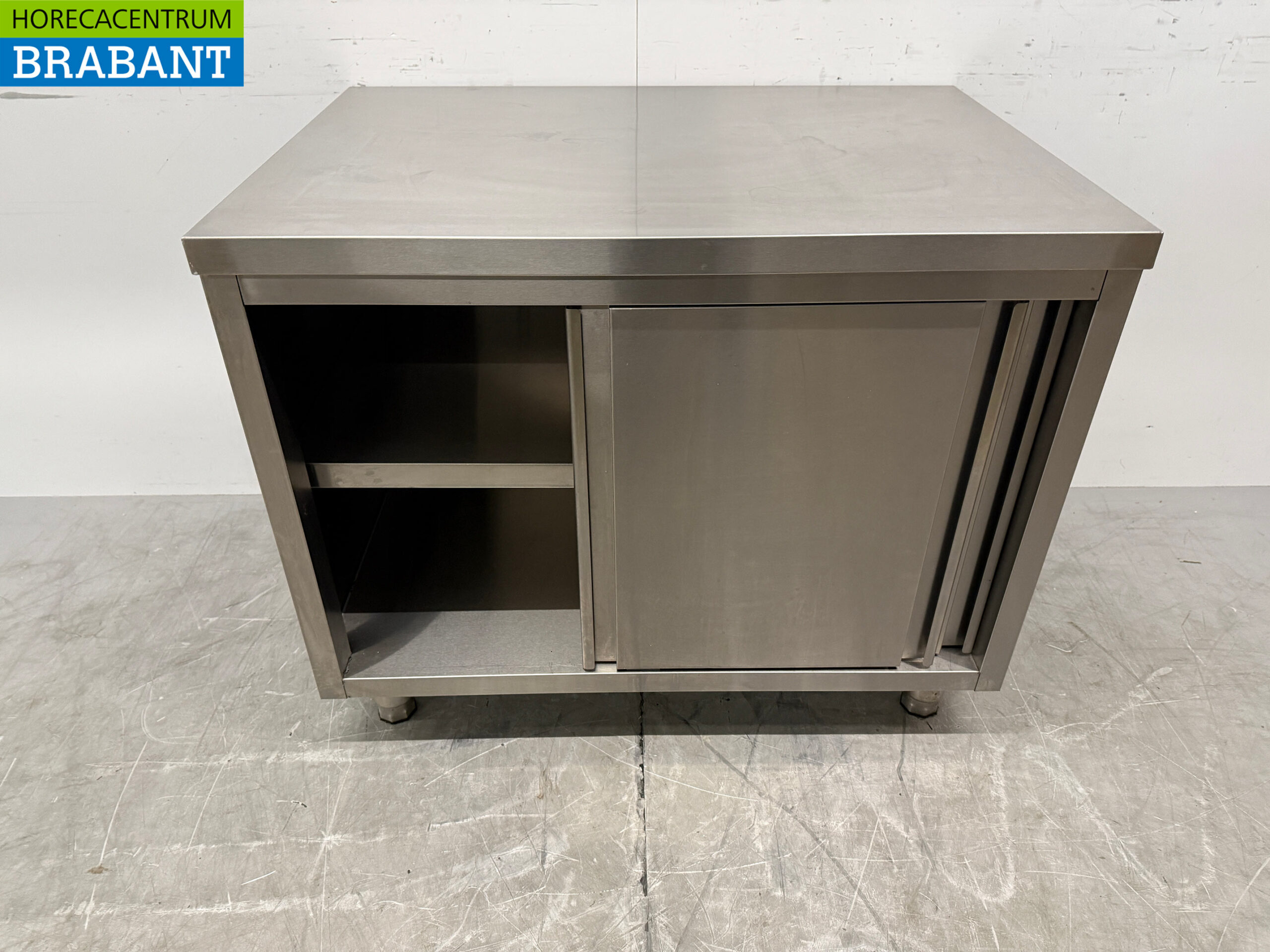 Stainless steel Work Cupboard Cabinet Work Table 2 sliding doors 100 cm Catering - Image 4