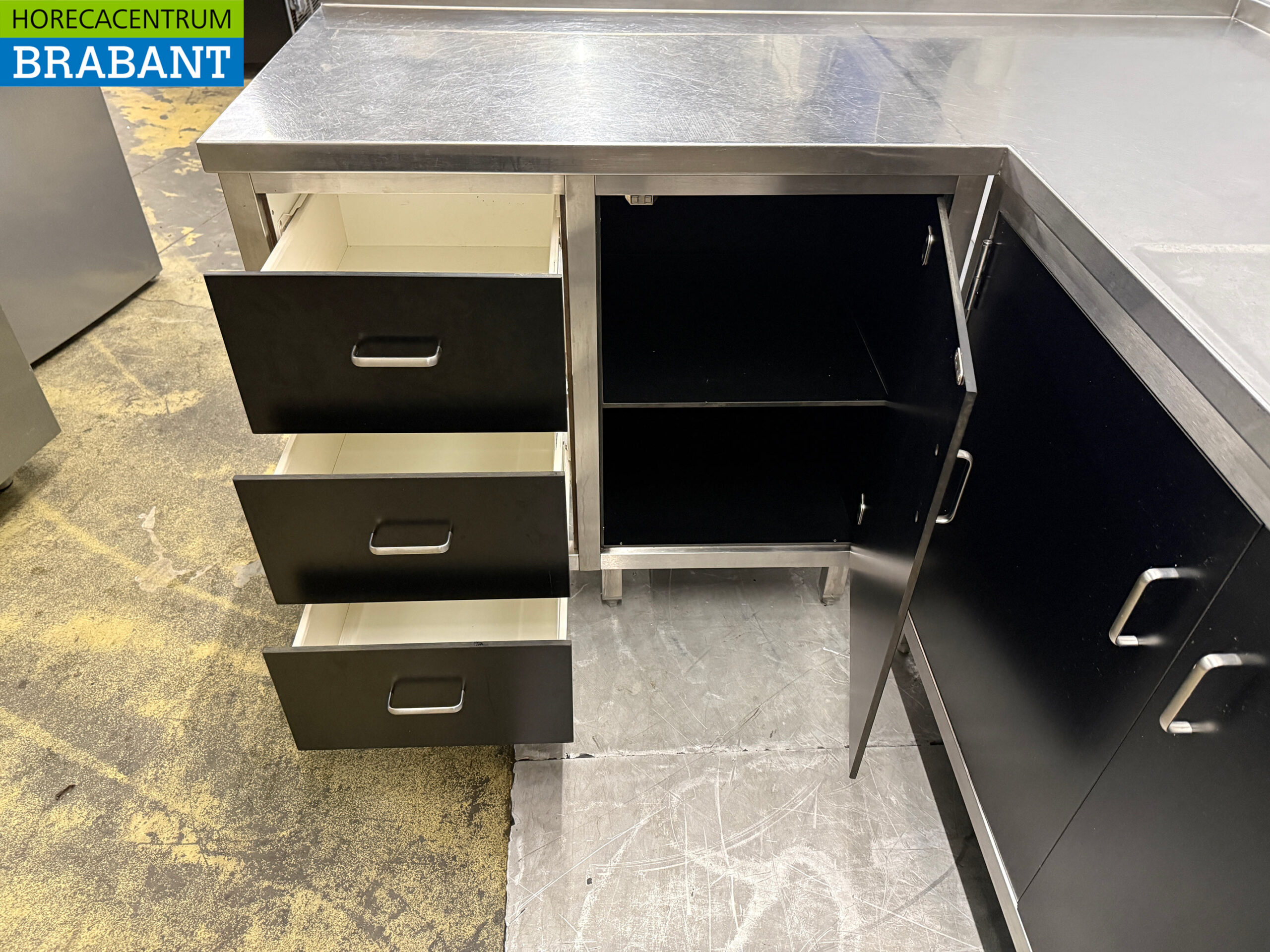 Stainless Steel Sink with Hinged Doors and Drawers, 245 x 170 x 95 cm, Food Service - Image 7