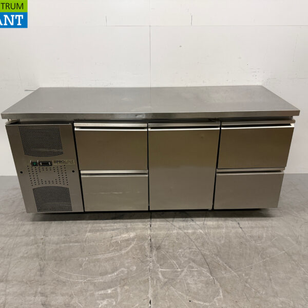 Stainless Steel Pro Line Refrigerated Workbench, 1 Door and 4 Drawers, 184 cm, 230V, Food Service