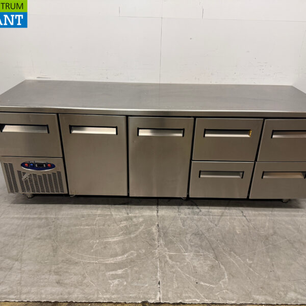 Stainless Steel Everlasting Refrigerated Workbench, 2 Doors and 5 Drawers, 228.5 cm, 230V, Food Service