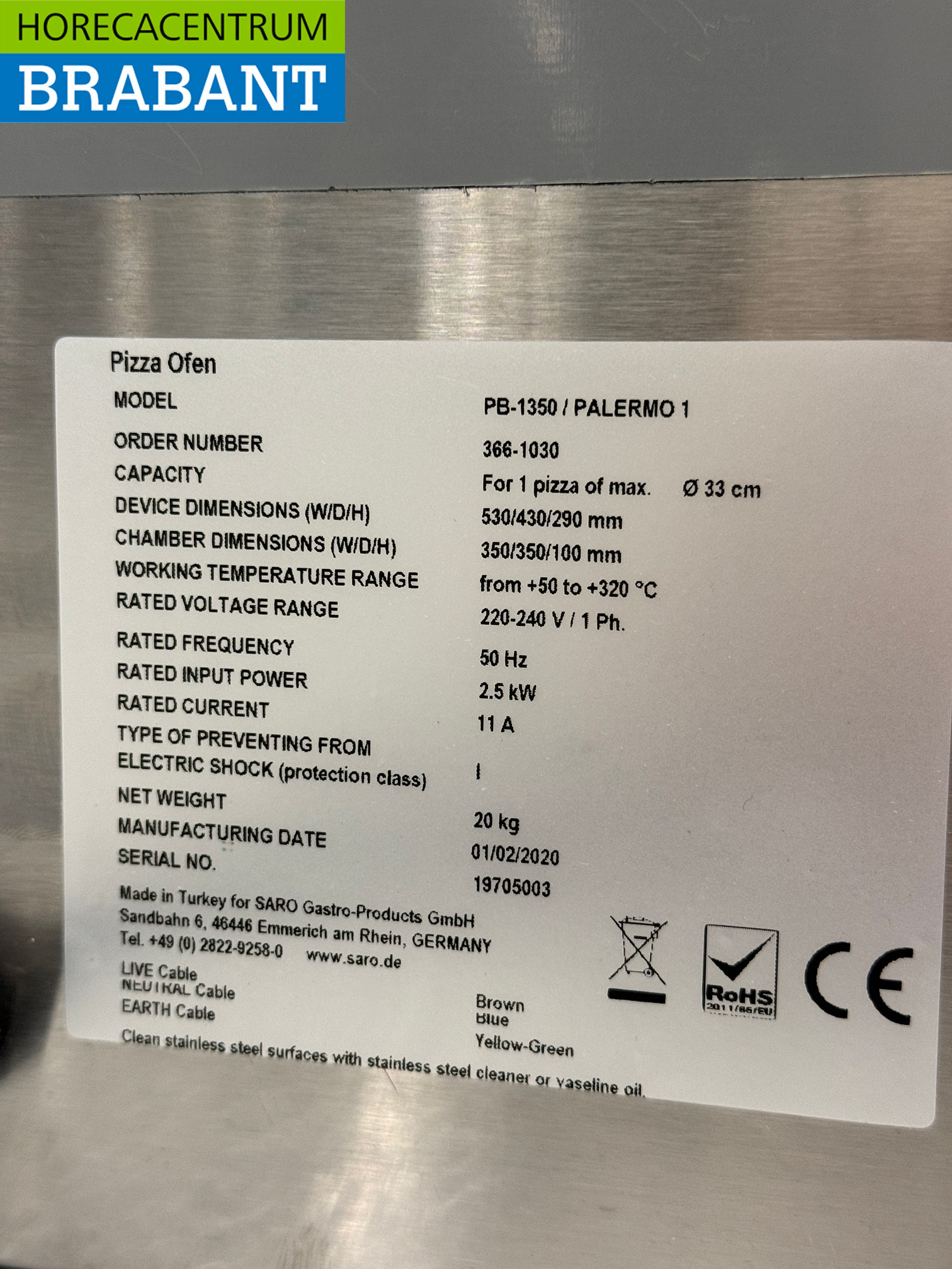 Stainless steel Saro Palermo Pizza oven 1 pizza 230V Horeca - Image 7