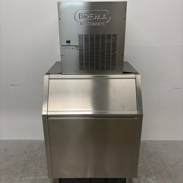 Stainless Steel Brema Flake Ice Machine, 157 kilograms per day, 200-kilogram hopper capacity, 230V, Food Service