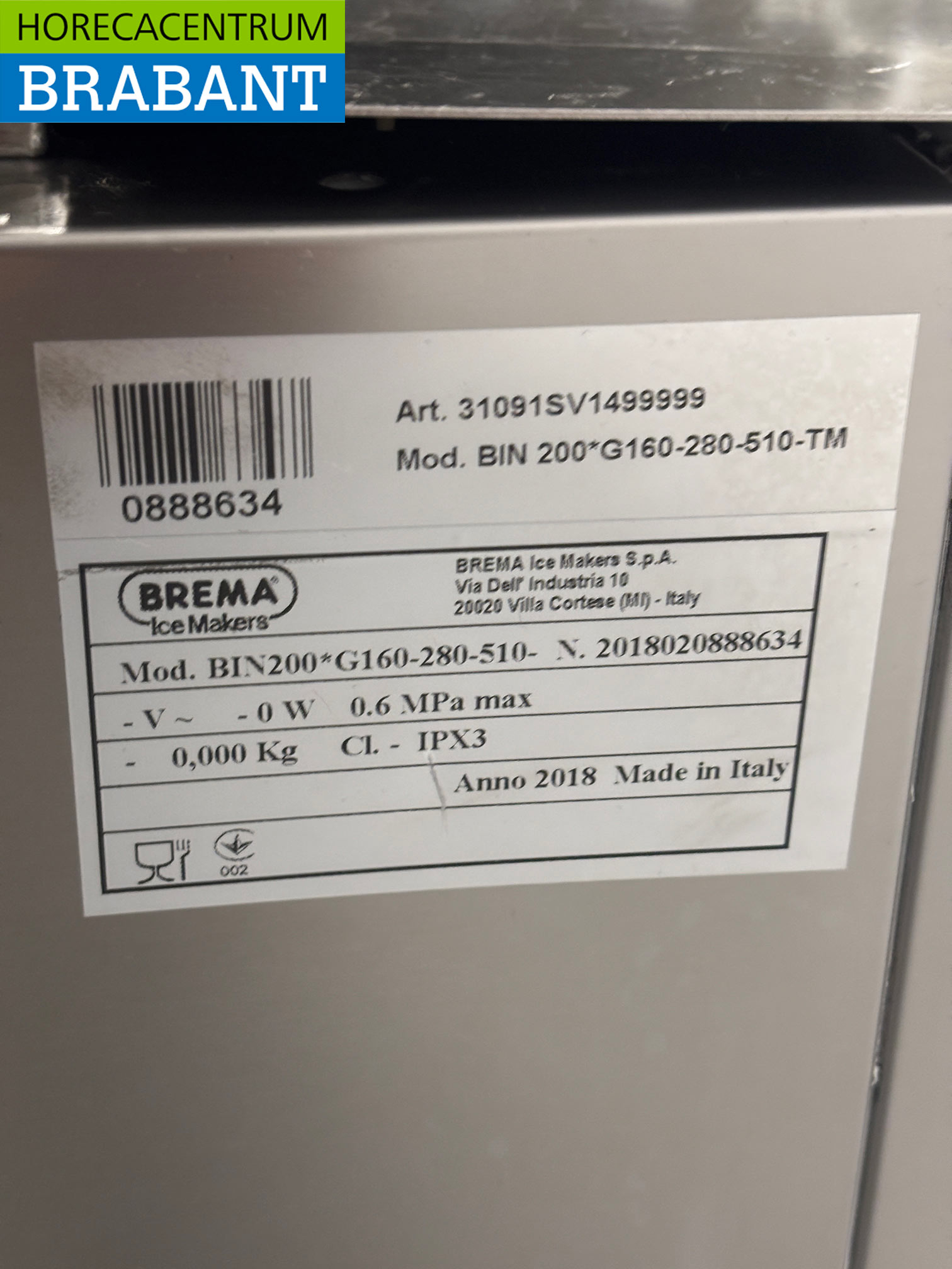 Stainless Steel Brema Flake Ice Machine, 157 kilograms per day, 200-kilogram hopper capacity, 230V, Food Service - Image 5