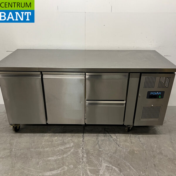 Stainless Steel Polar Mobile Refrigerated Workbench, 2 Doors and 2 Drawers, 179.5 cm, 230V, Food Service