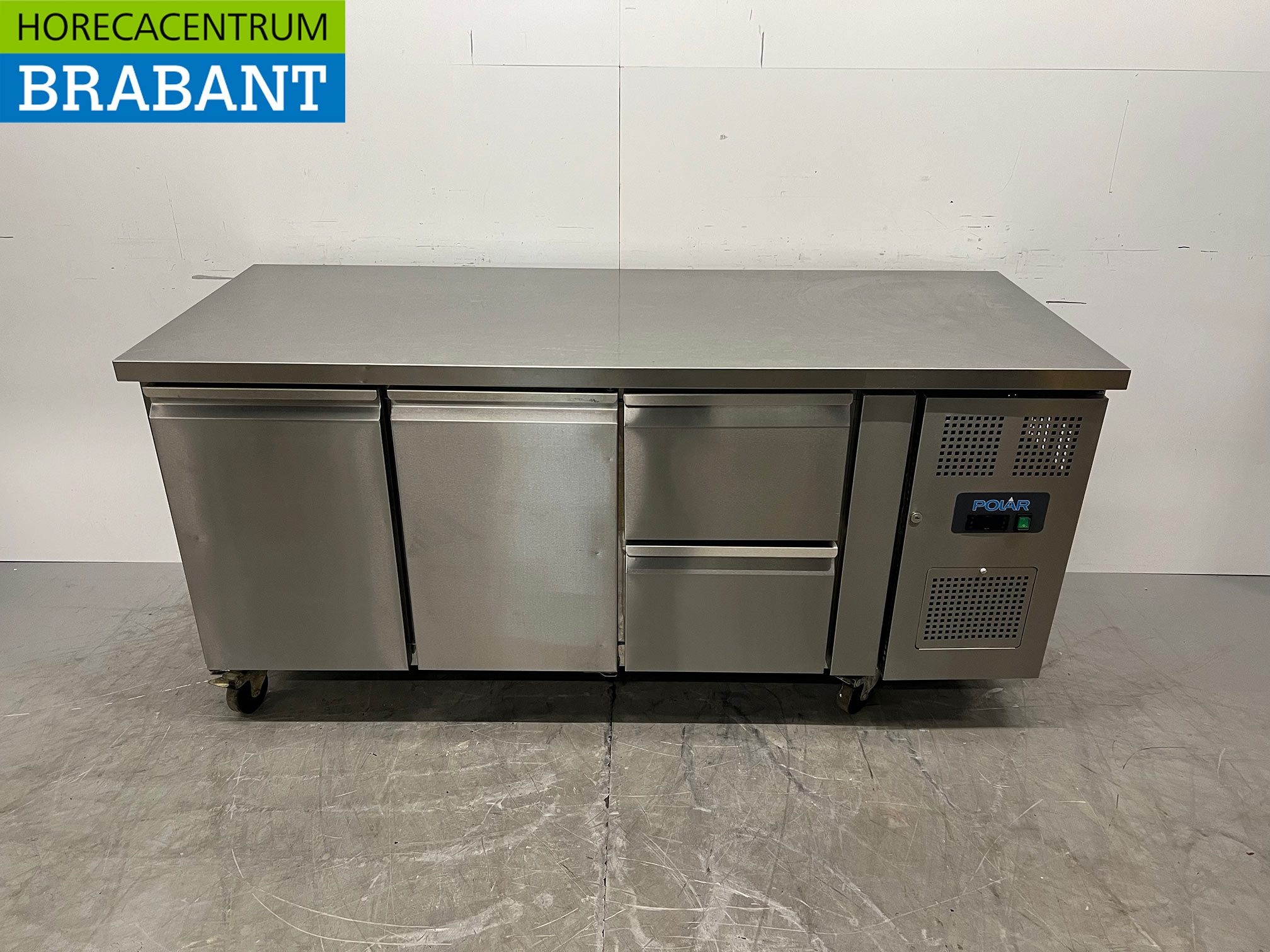 Stainless Steel Polar Mobile Refrigerated Workbench, 2 Doors and 2 Drawers, 179.5 cm, 230V, Food Service