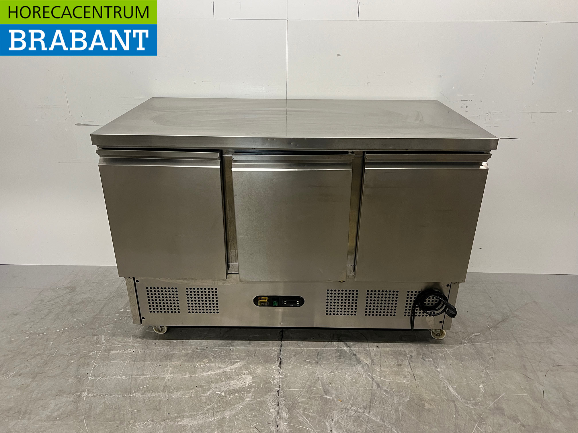 Stainless Steel Parry Mobile Refrigerated Workbench, 3 Doors, 137 cm, 230V, Food Service