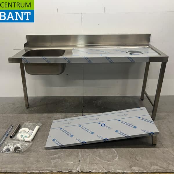 Stainless Steel Feed Table with Base for Conveyor Dishwasher, 180 cm, Food Service