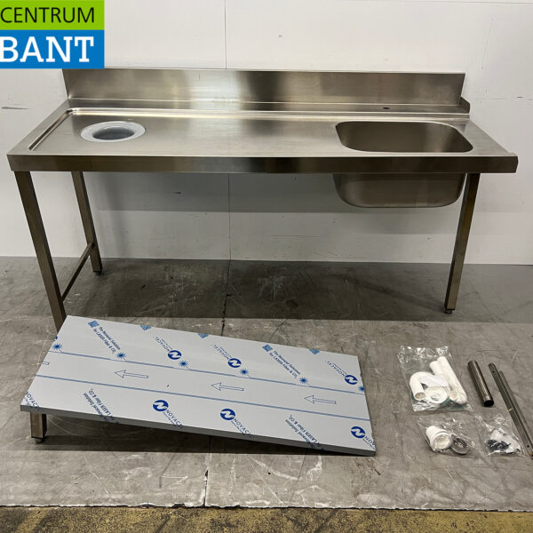 Stainless Steel Feed Table with Base for Conveyor Dishwasher, 180 cm, Food Service