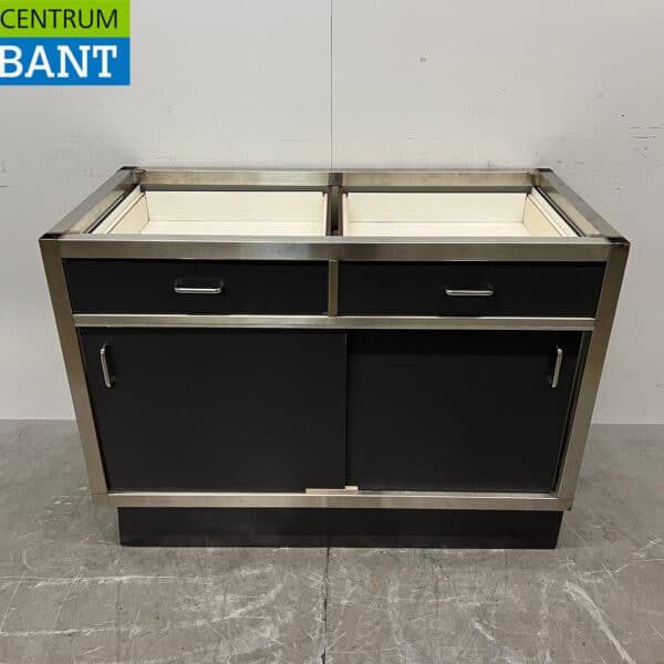 Stainless Steel Base Cabinet with 2 Sliding Doors and 2 Drawers, 120 cm, Food Service