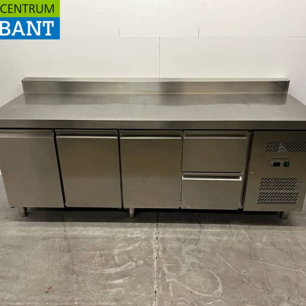 Stainless steel Refrigerated Workbench 3 doors and 2 drawers 223 cm 230V Catering