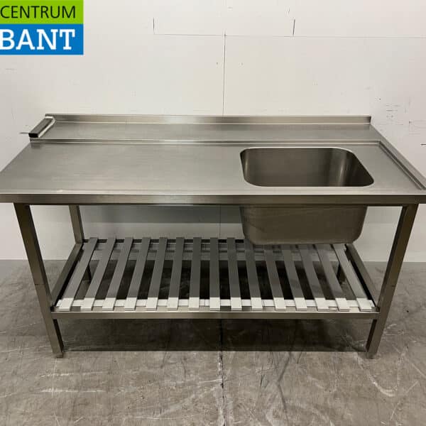 Stainless Steel Feed Table for Pass-Through Dishwasher, 165 x 80 cm, Food Service