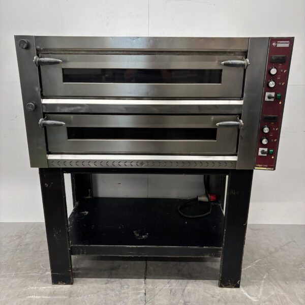 Stainless Steel Diamond Double Pizza Oven with Base, Holds 2 x 6 Pizzas, 34 cm Diameter, 400V, Commercial Use