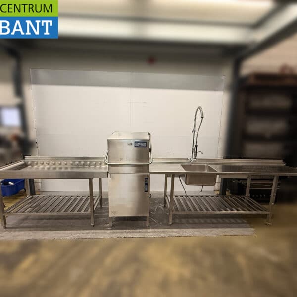 Stainless Steel Rhima WD6 Pass-Through Dishwasher with Inlet and Outlet Table, 480.5 cm, 400V, for the Food Service Industry