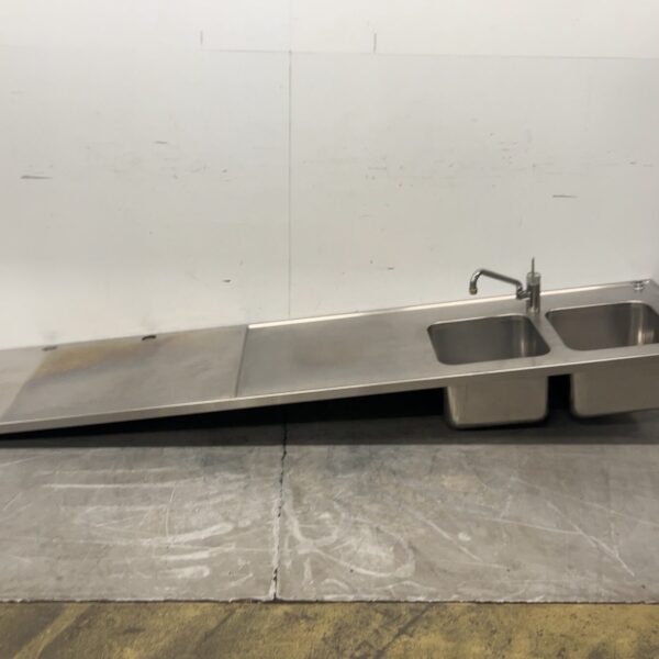 Stainless Steel Sink Top for Double Sinks with Faucet, 310x70x60 cm, Food Service
