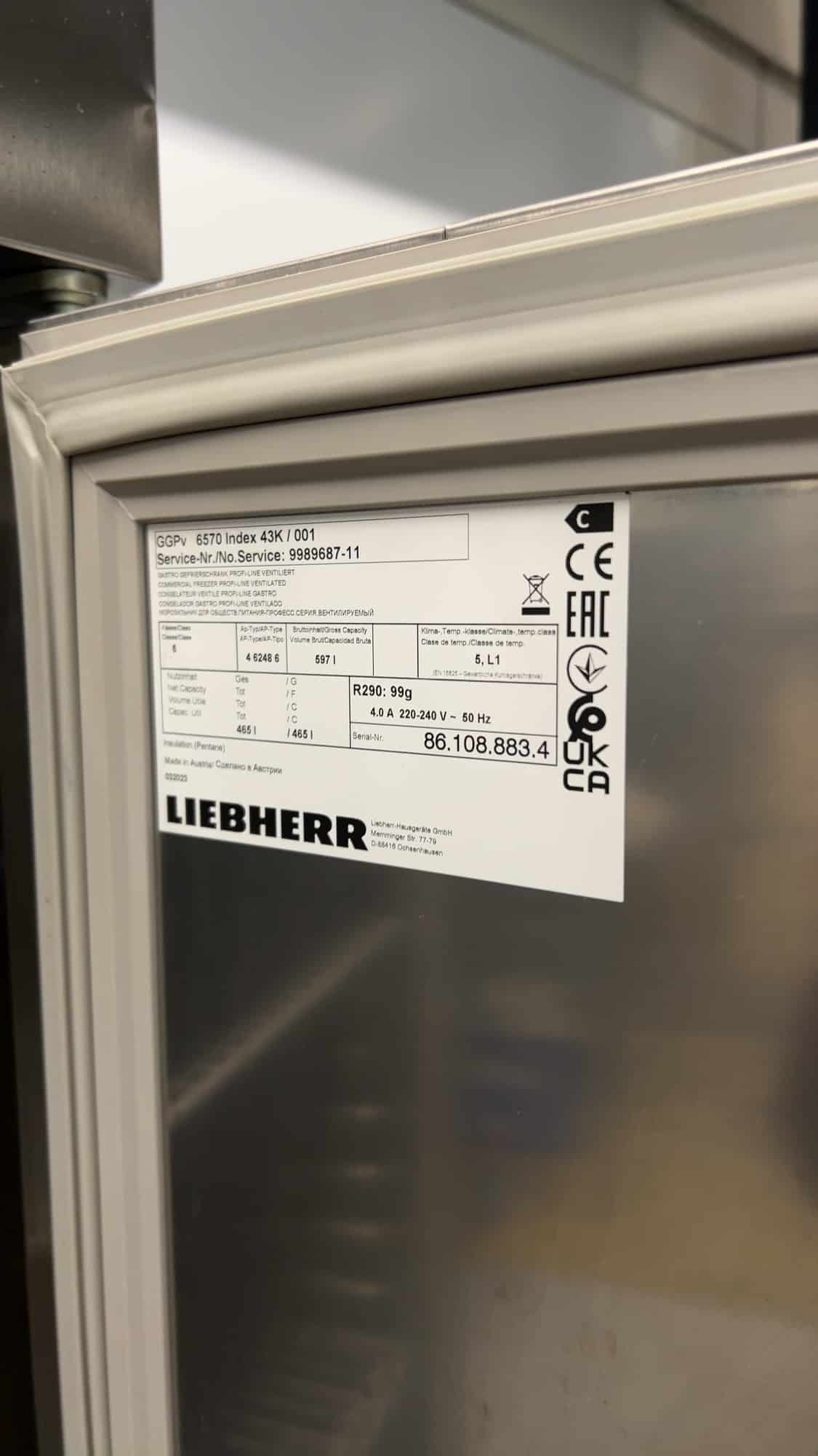 Liebherr Stainless Steel Freezer, 597 Liters, 230V, Commercial Use
