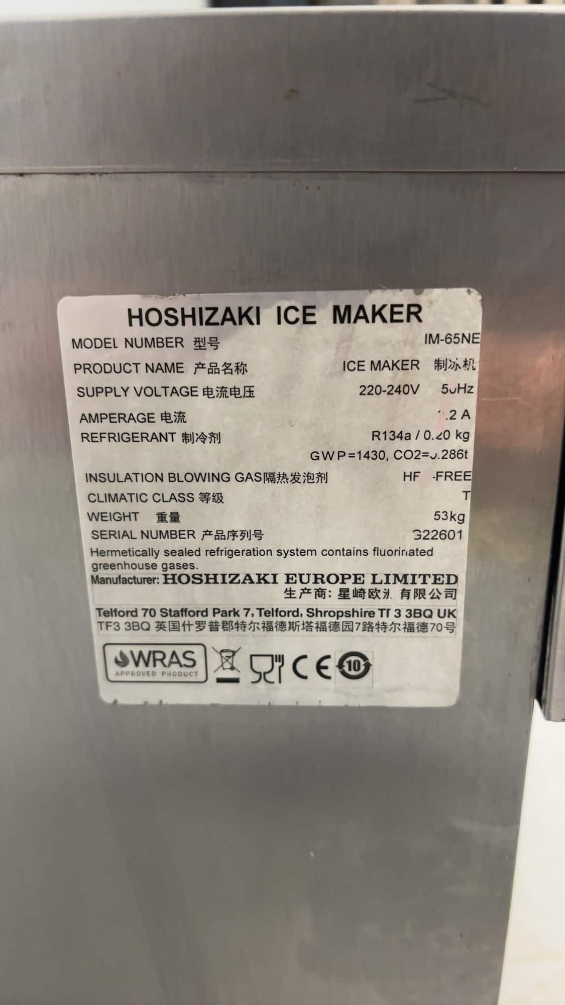 RVS Hoshizaki IM-65NE Ijsblokjesmachine 52 kg/24u 26 kg bunkerinhoud 230V Horeca